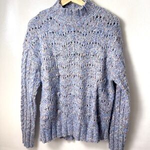 Bobeau Sweater Womens Medium Blue Chunky Mock Neck Cable Knit Fisherman …